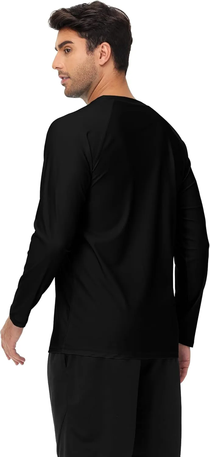 AOBUTE Mens Long Sleeve Swim Shirt Quick Dry Sun Protection Rash Guard