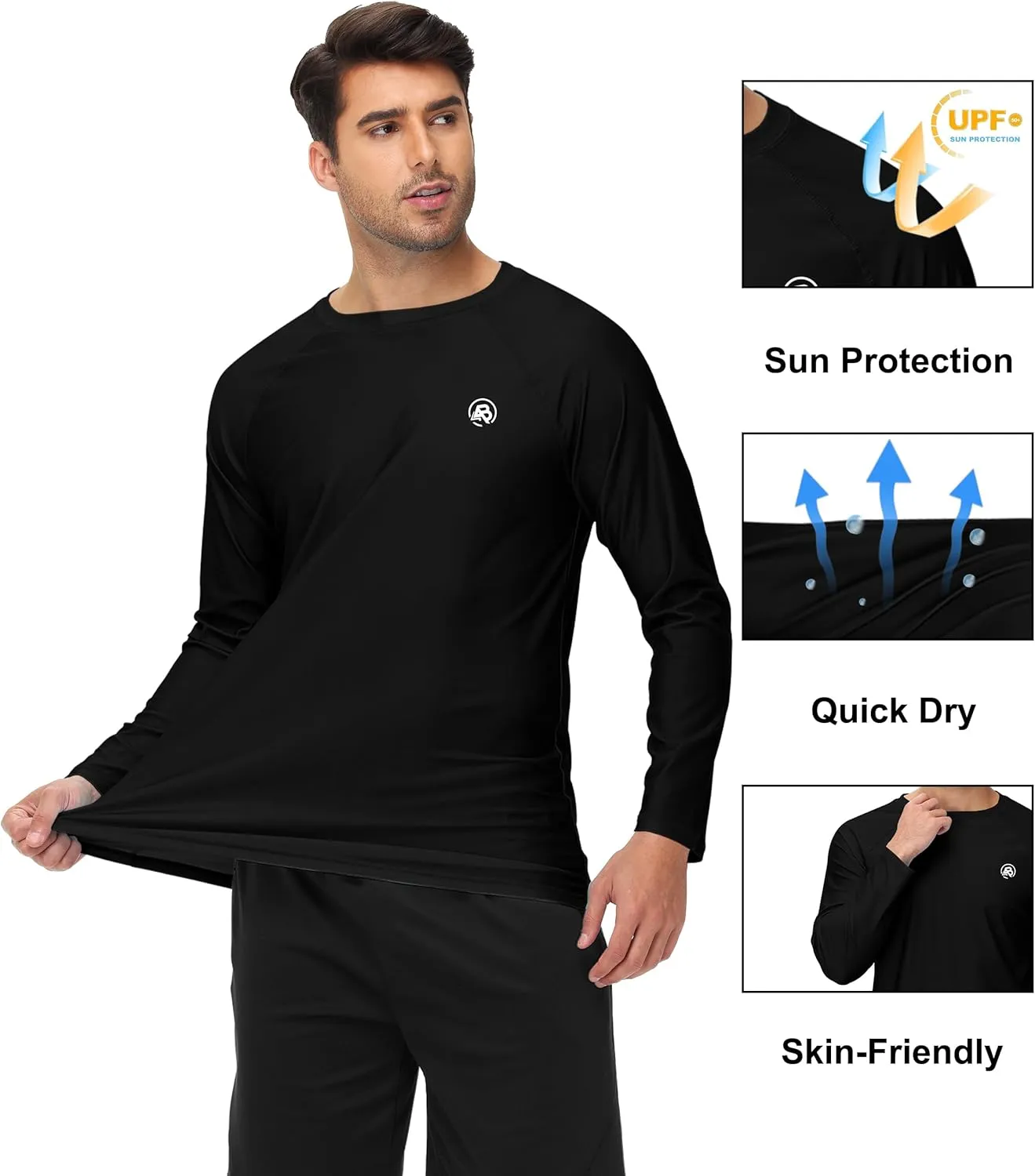 AOBUTE Mens Long Sleeve Swim Shirt Quick Dry Sun Protection Rash Guard