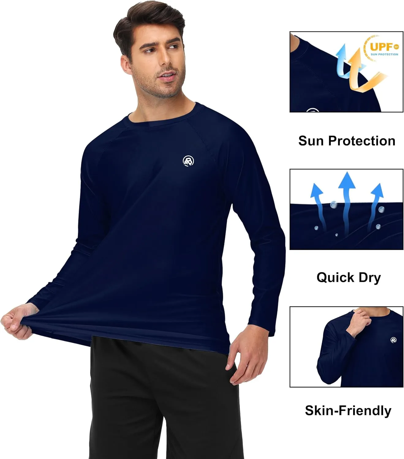 AOBUTE Mens Long Sleeve Swim Shirt Quick Dry Sun Protection Rash Guard