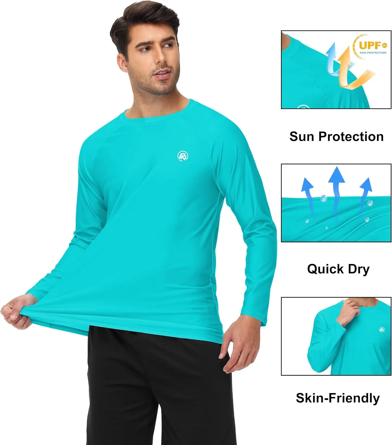 AOBUTE Mens Long Sleeve Swim Shirt Quick Dry Sun Protection Rash Guard