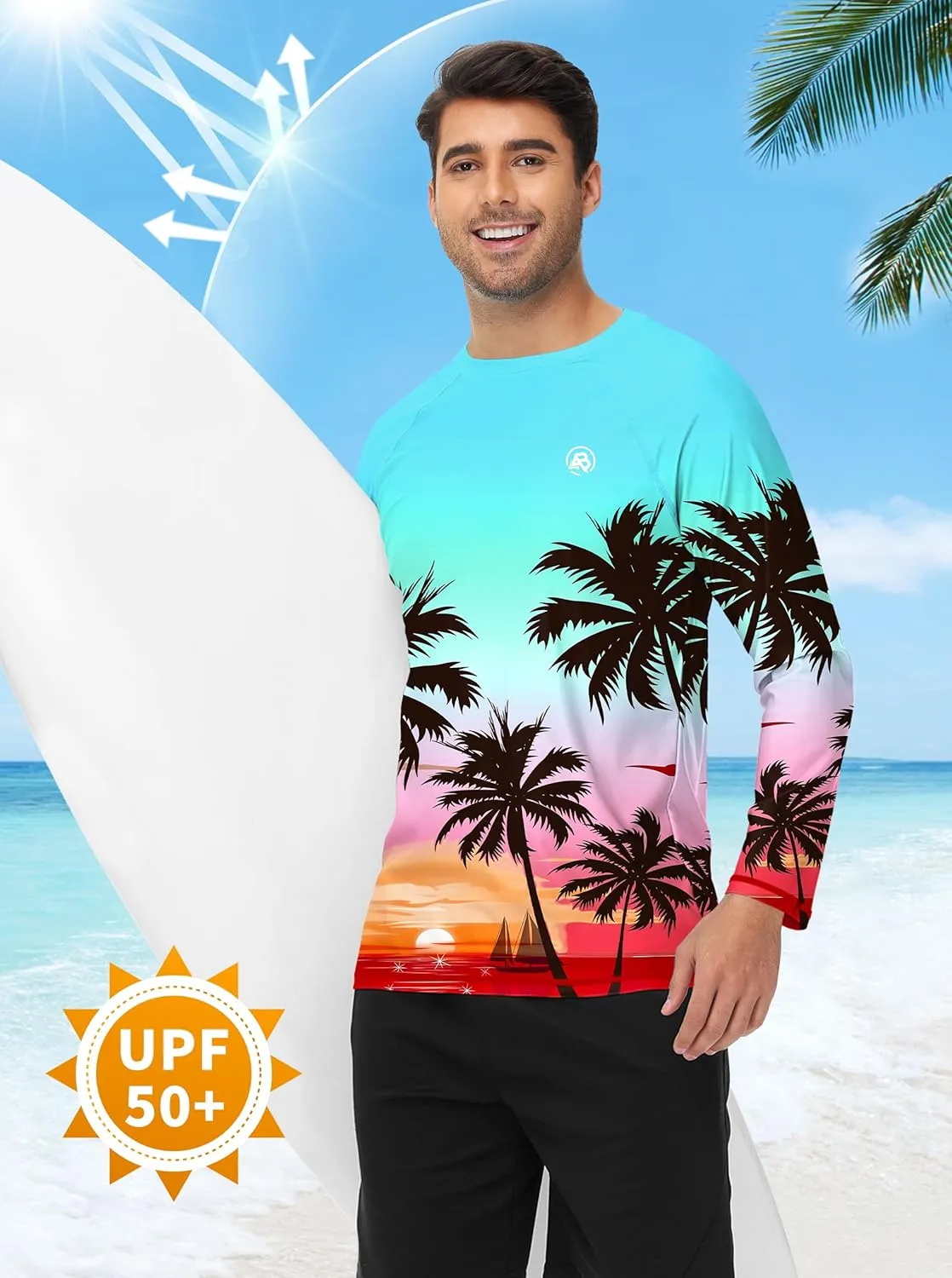 AOBUTE Mens Long Sleeve Swim Shirt Quick Dry Sun Protection Rash Guard