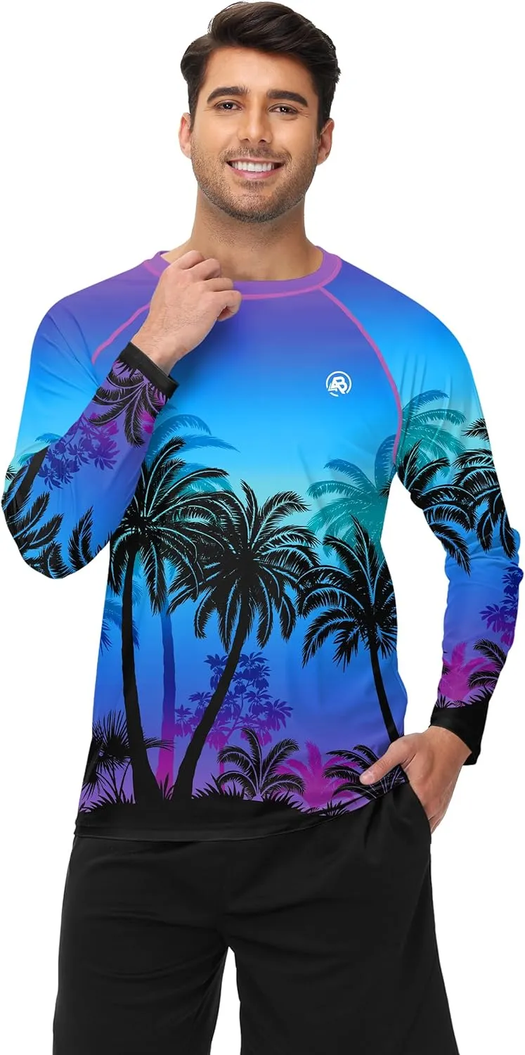AOBUTE Mens Long Sleeve Swim Shirt Quick Dry Sun Protection Rash Guard