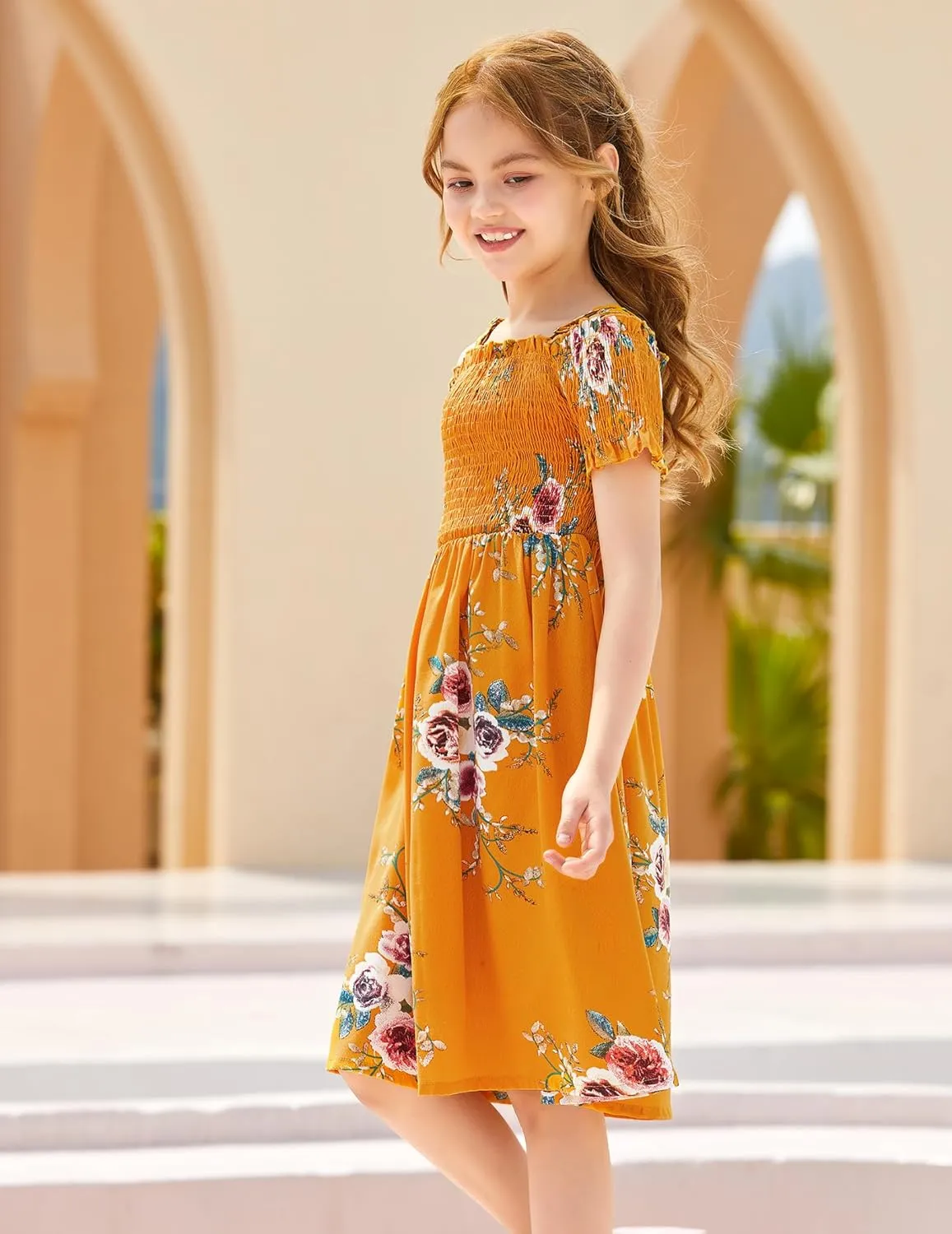 Arshiner Girls Casual Summer Floral Sleeveless Sundress Holiday Cami Dress