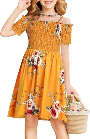 Arshiner Girls Casual Summer Floral Sleeveless Sundress Holiday Cami Dress