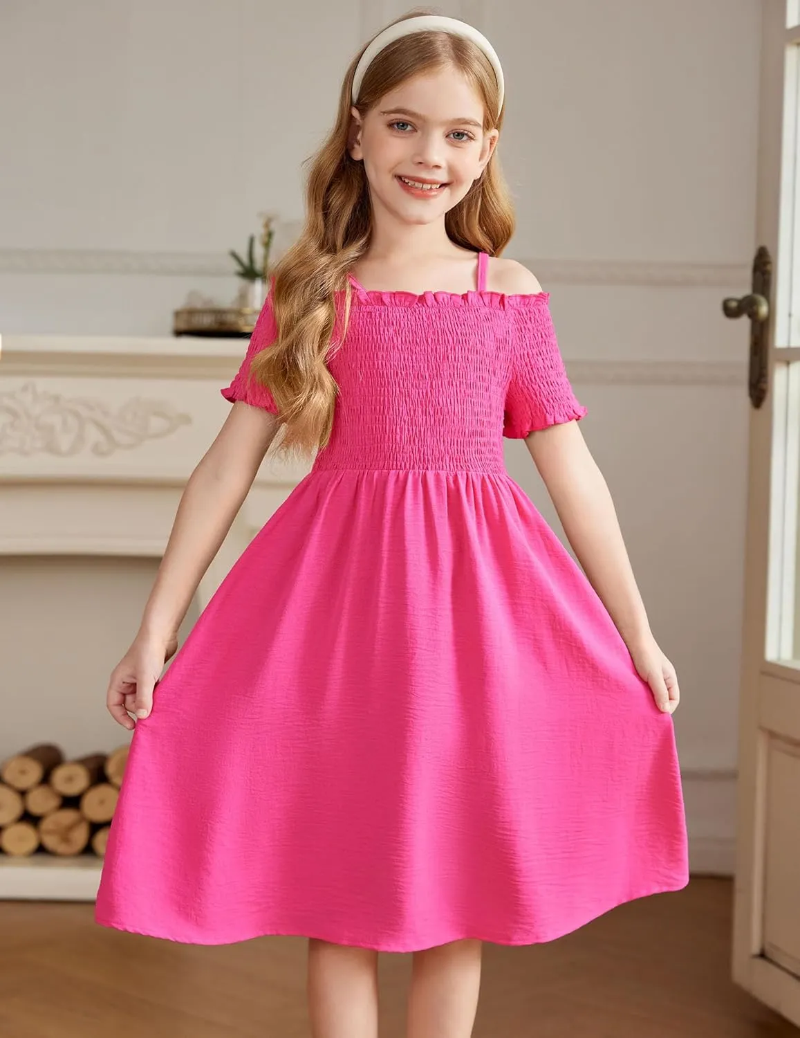Arshiner Girls Casual Summer Floral Sleeveless Sundress Holiday Cami Dress