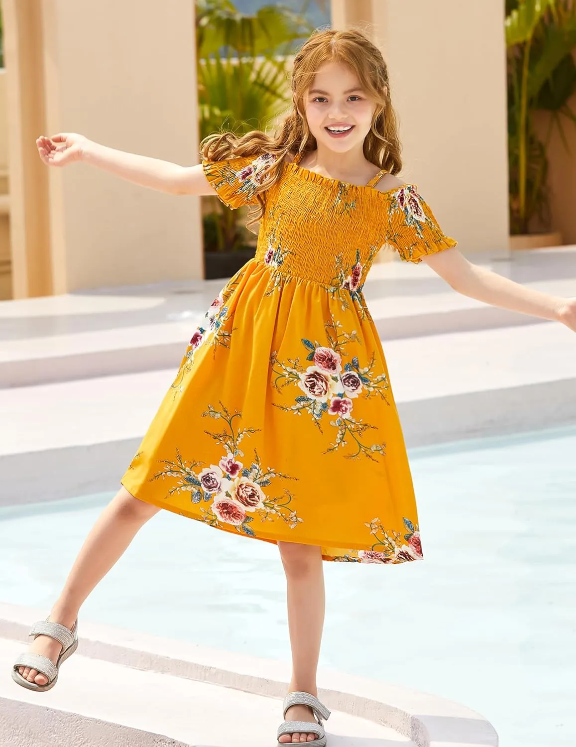 Arshiner Girls Casual Summer Floral Sleeveless Sundress Holiday Cami Dress