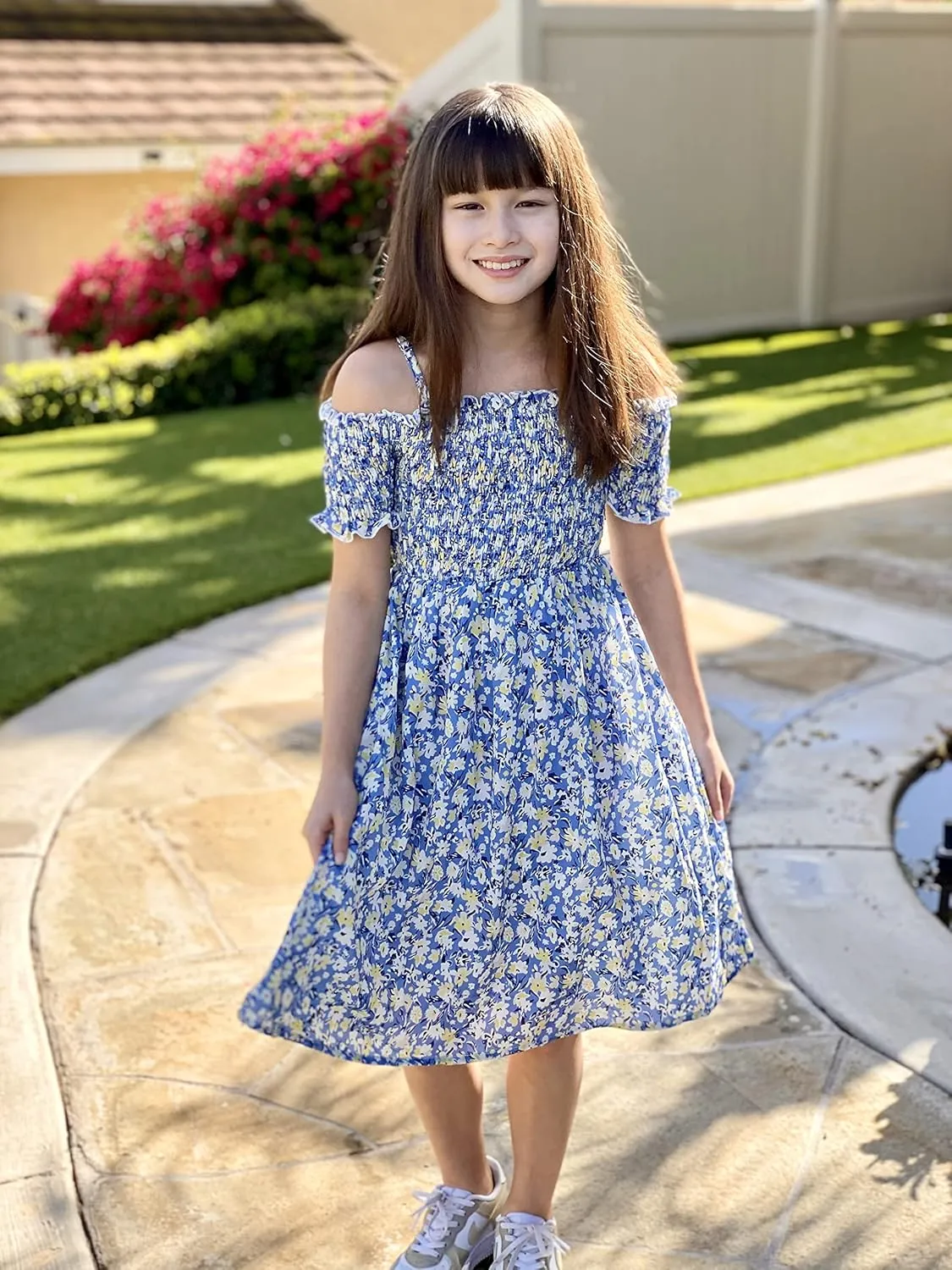 Arshiner Girls Casual Summer Floral Sleeveless Sundress Holiday Cami Dress