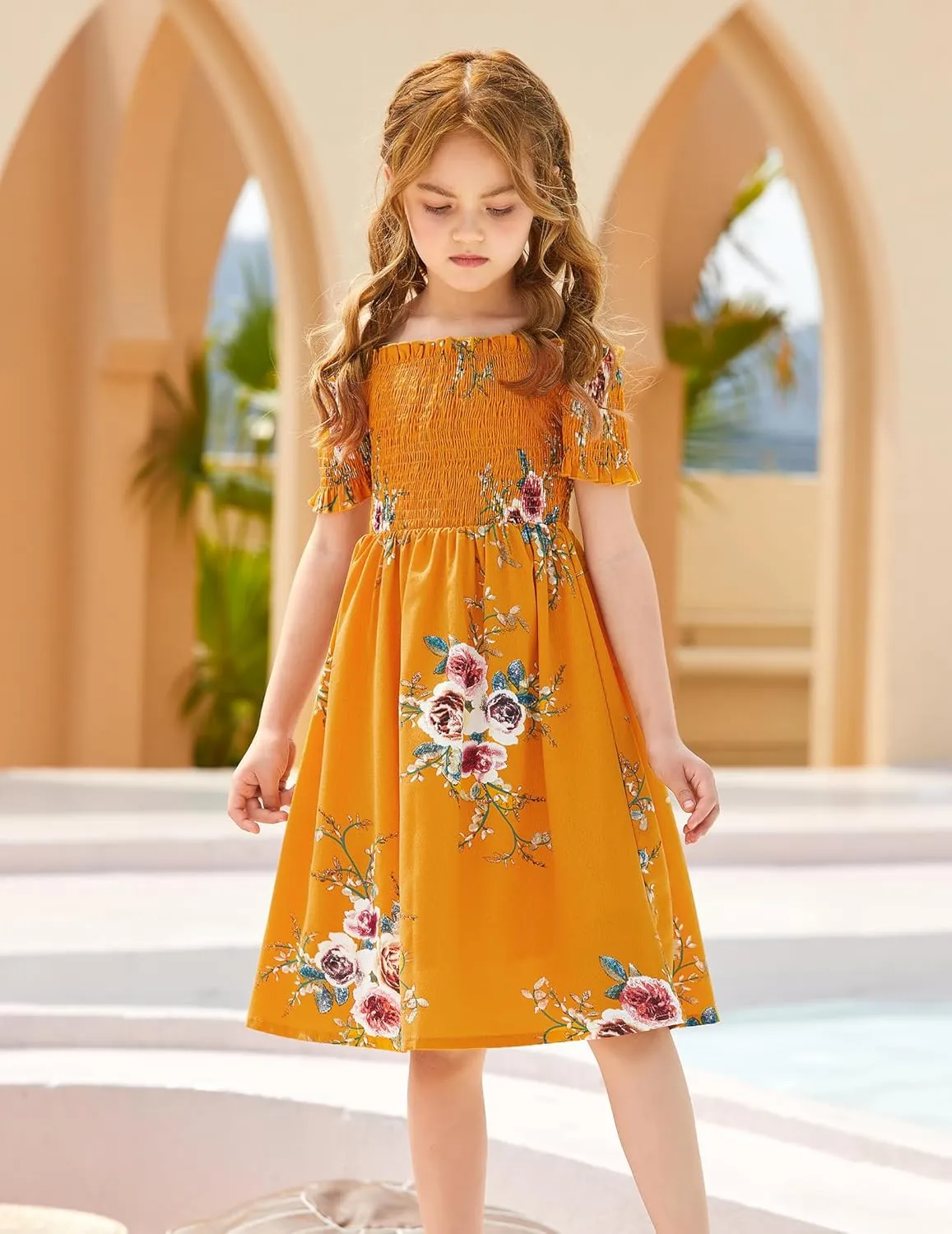 Arshiner Girls Casual Summer Floral Sleeveless Sundress Holiday Cami Dress