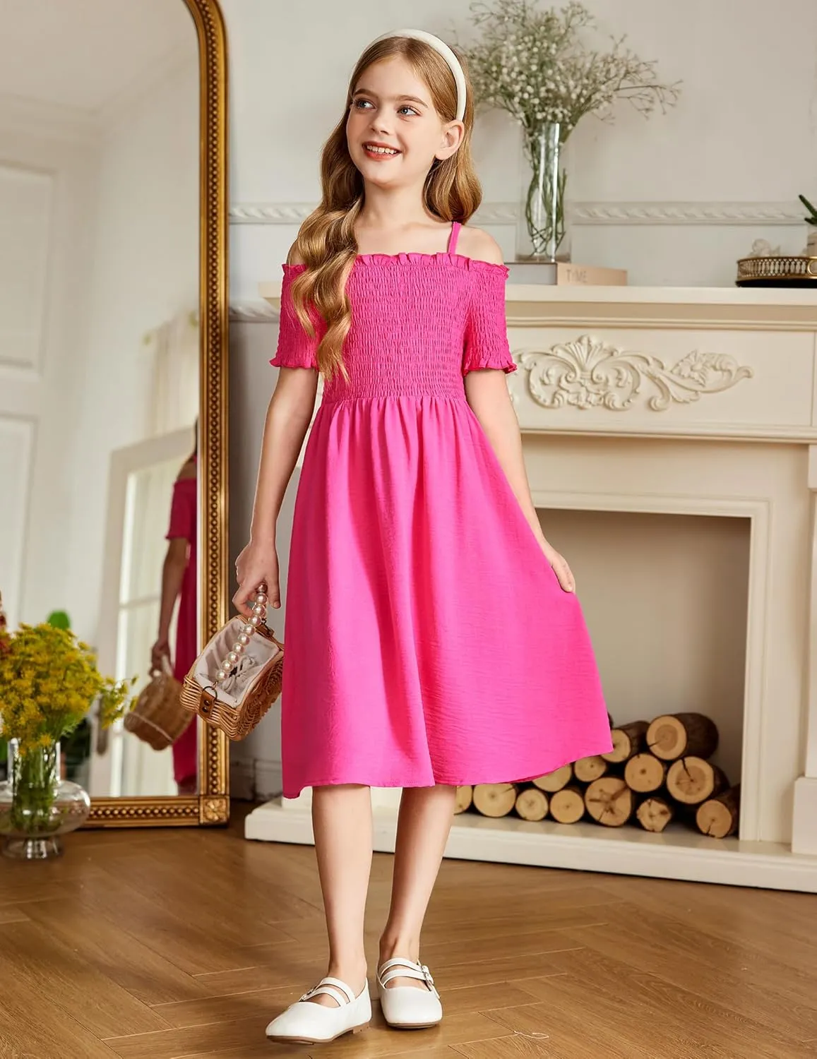 Arshiner Girls Casual Summer Floral Sleeveless Sundress Holiday Cami Dress