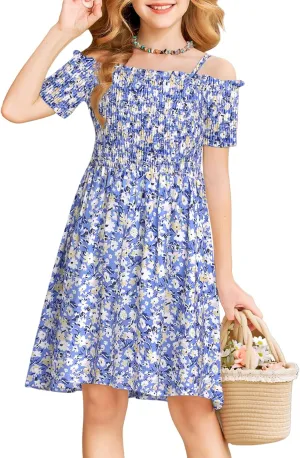 Arshiner Girls Casual Summer Floral Sleeveless Sundress Holiday Cami Dress