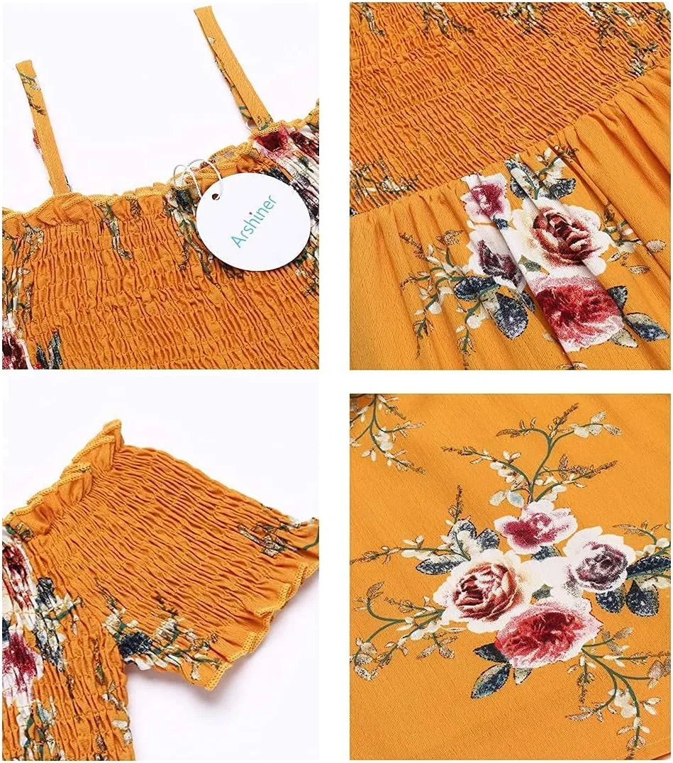 Arshiner Girls Casual Summer Floral Sleeveless Sundress Holiday Cami Dress