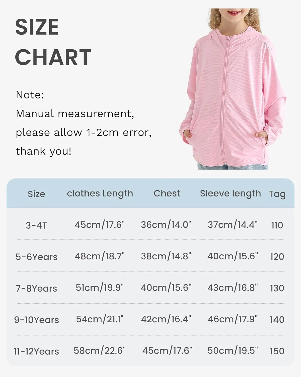 Auranso Kids Zip-Up Hoodie Girls Boys UPF50  Sun Protection Jacket Hooded Cooling Shirt