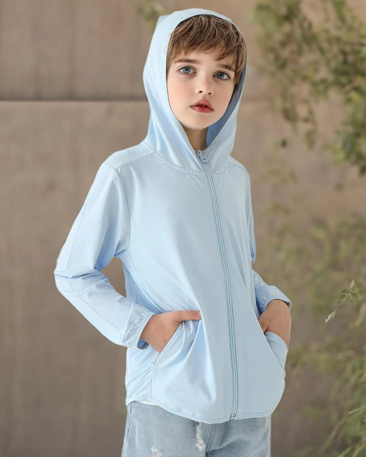 Auranso Kids Zip-Up Hoodie Girls Boys UPF50  Sun Protection Jacket Hooded Cooling Shirt