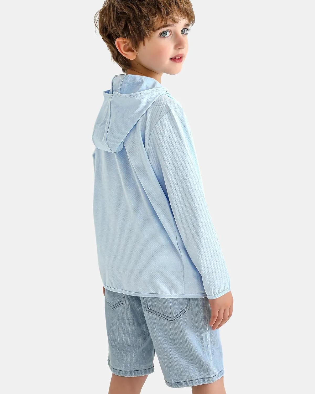 Auranso Kids Zip-Up Hoodie Girls Boys UPF50  Sun Protection Jacket Hooded Cooling Shirt