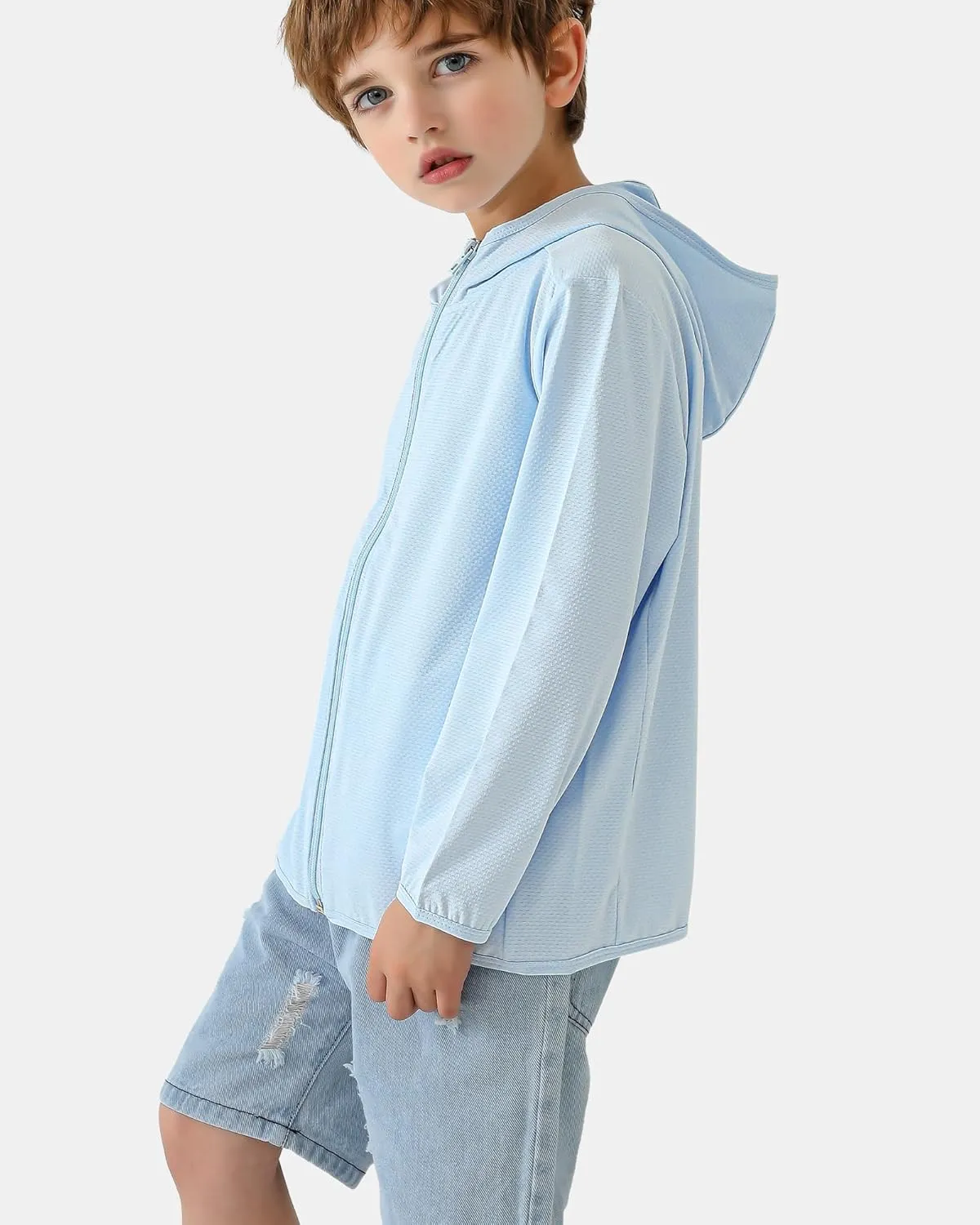 Auranso Kids Zip-Up Hoodie Girls Boys UPF50  Sun Protection Jacket Hooded Cooling Shirt