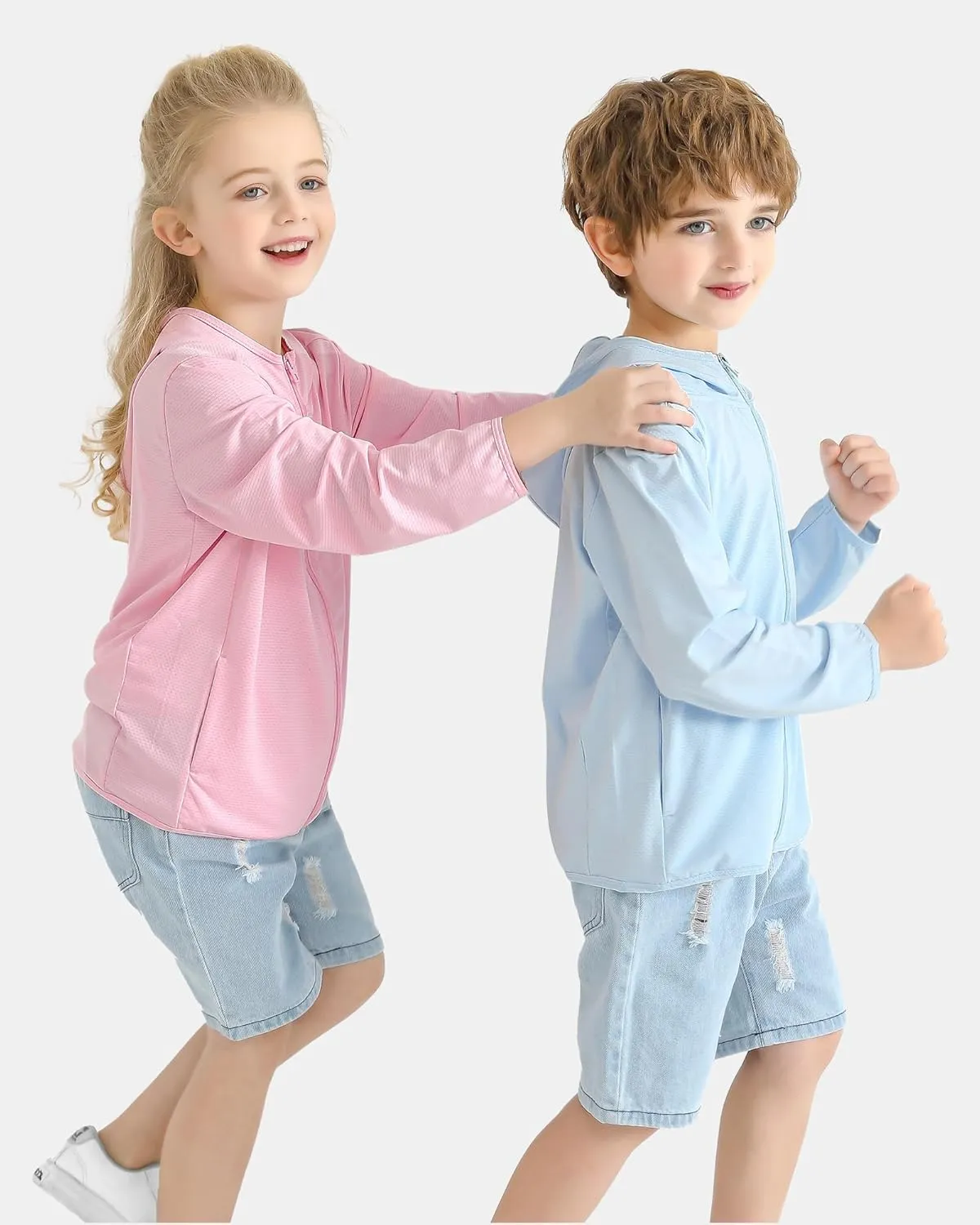 Auranso Kids Zip-Up Hoodie Girls Boys UPF50  Sun Protection Jacket Hooded Cooling Shirt