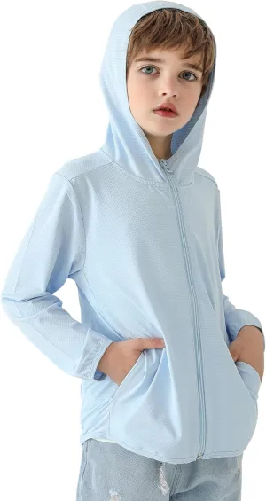 Auranso Kids Zip-Up Hoodie Girls Boys UPF50  Sun Protection Jacket Hooded Cooling Shirt