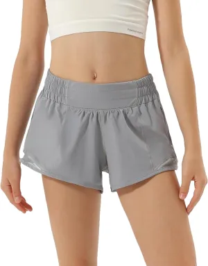 Aurefin Girls Athletic Shorts, Lightweight Running Shorts for Teen Girls Kids Sports Active Short with Zip Pocket and Elastic