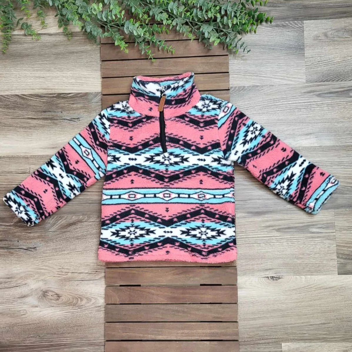 Aztec Print Quarter Zip Sherpa