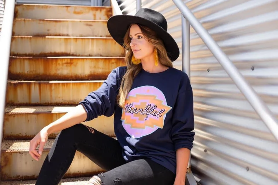Aztec Thankful Graphic Long-Sleeve Tee