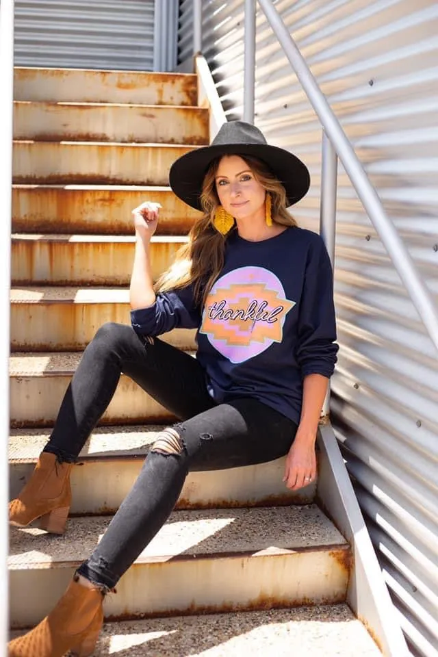 Aztec Thankful Graphic Long-Sleeve Tee