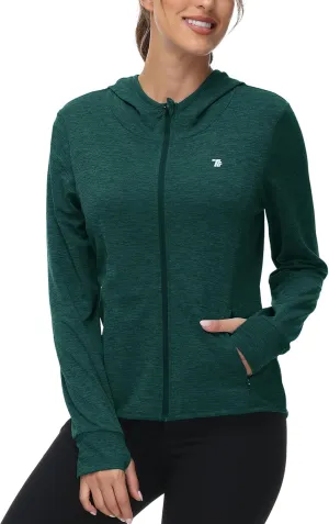 BASUDAM Women's Hiking Shirts Lightweight UPF 50  Sun Protection Open Zippered Outdoor Hoodie Jackets