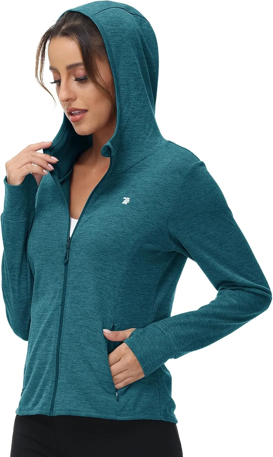 BASUDAM Women's Hiking Shirts Lightweight UPF 50  Sun Protection Open Zippered Outdoor Hoodie Jackets