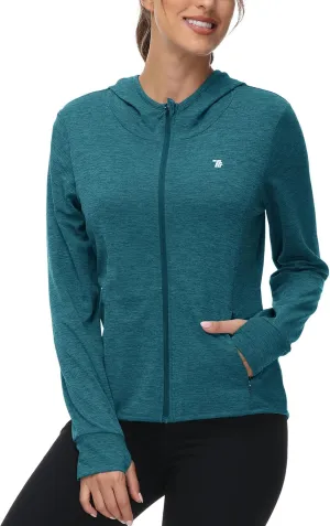 BASUDAM Women's Hiking Shirts Lightweight UPF 50  Sun Protection Open Zippered Outdoor Hoodie Jackets