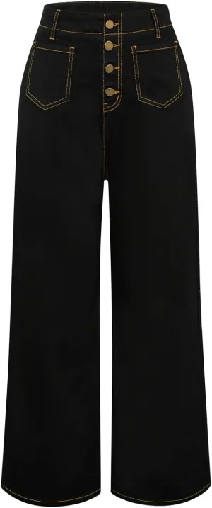 Belle Poque Women's Wide Leg Jeans High Waisted Stretchy Straight Leg Button Fly Denim Pants Trousers with Pockets