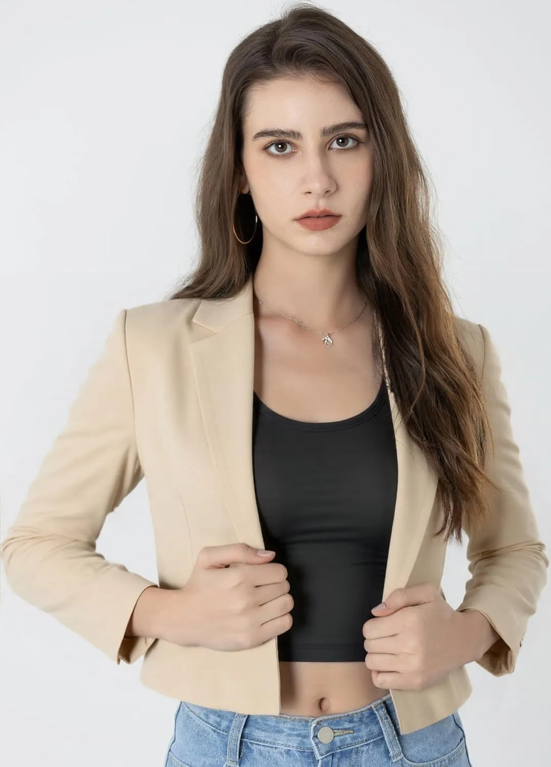Beninos Womens Casual Blazers Open Front Cropped Blazer Jacket