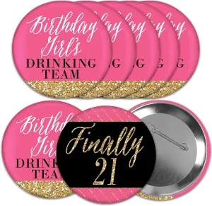 Big Dot of Happiness Finally 21 Girl - 3 inch 21st Birthday Party Badge - Pinback Buttons - Set of 8