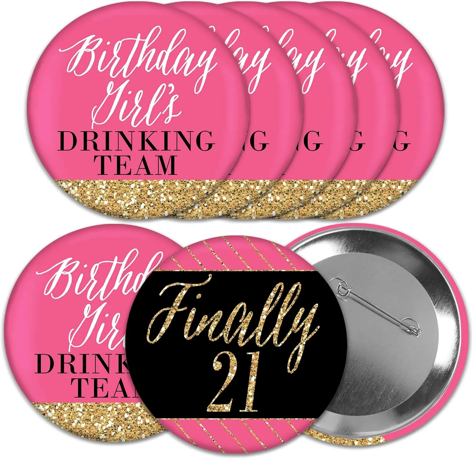 Big Dot of Happiness Finally 21 Girl - 3 inch 21st Birthday Party Badge - Pinback Buttons - Set of 8