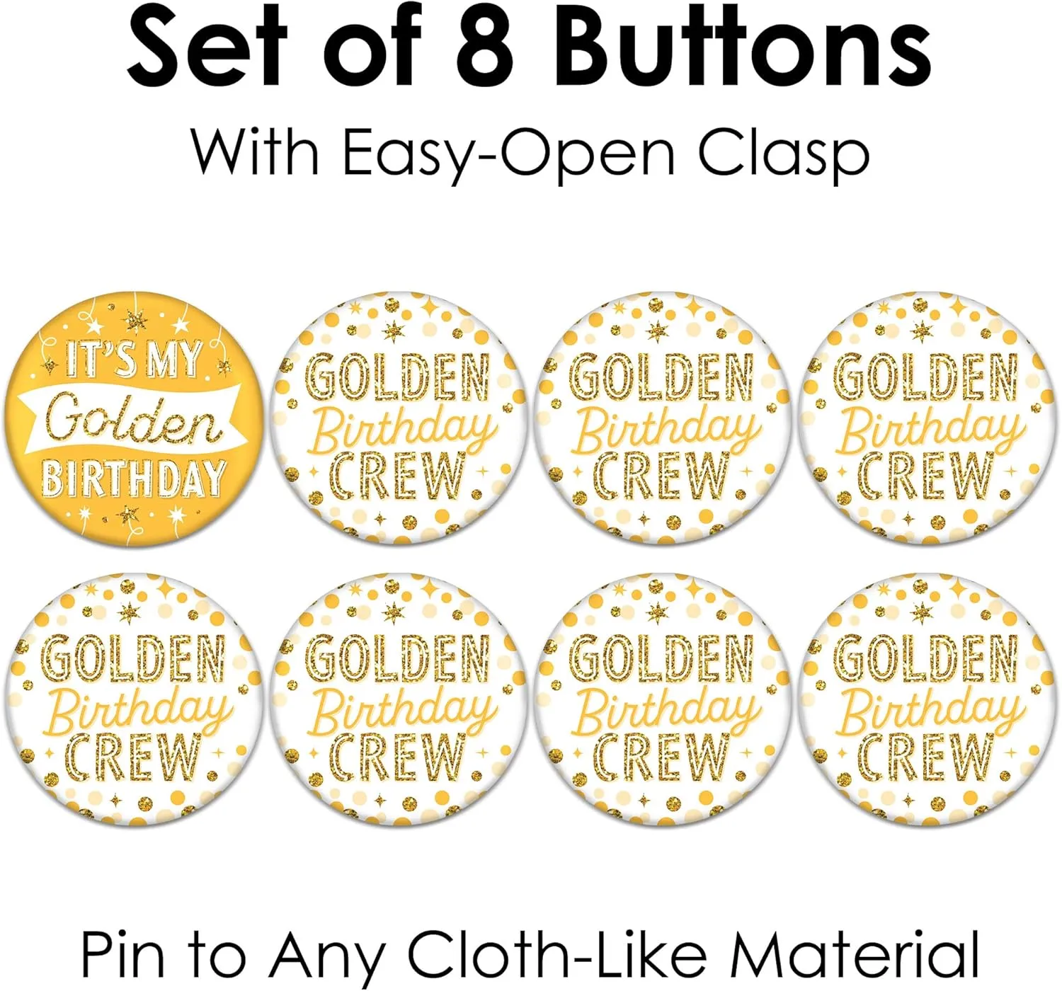 Big Dot of Happiness Happy Birthday - 3 inch Birthday Party Badge - Pinback Buttons - Set of 8