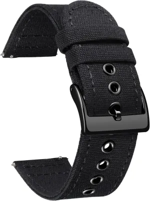 BINLUN Canvas Watch Bands Quick Release Sail Cloth Watch Straps Replacement 18mm 20mm 22mm 24mm Cotton Fabric Watchband for Men and Women with Silver/Black Buckle