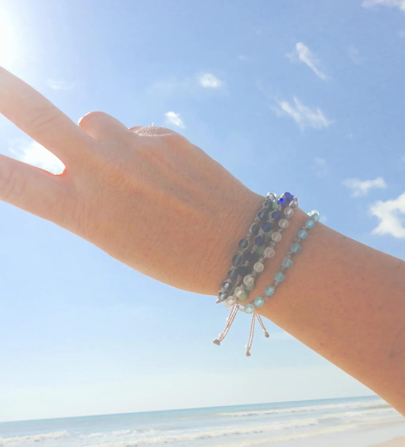 Birth Month Sea Glass Bracelet-Birthstone Jewelry for Women-Sea Glass Woven Beach Bracelet-Birth Stone Bracelet (White-April)
