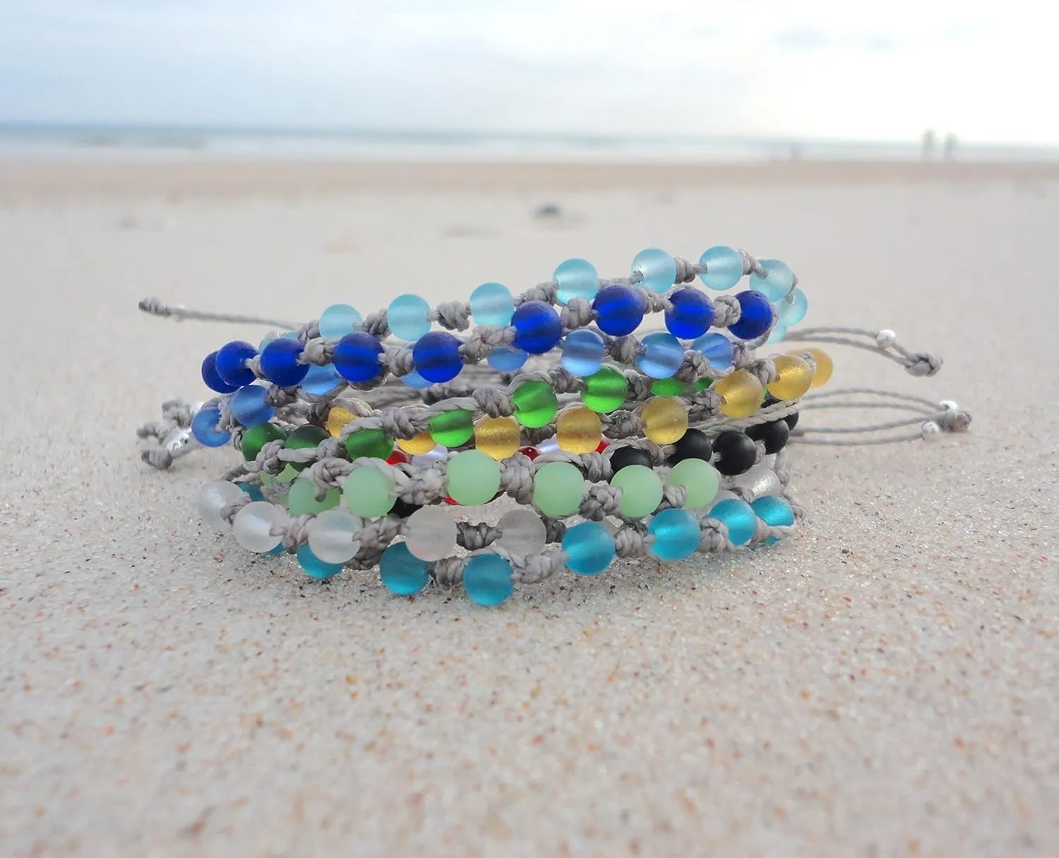 Birth Month Sea Glass Bracelet-Birthstone Jewelry for Women-Sea Glass Woven Beach Bracelet-Birth Stone Bracelet (White-April)