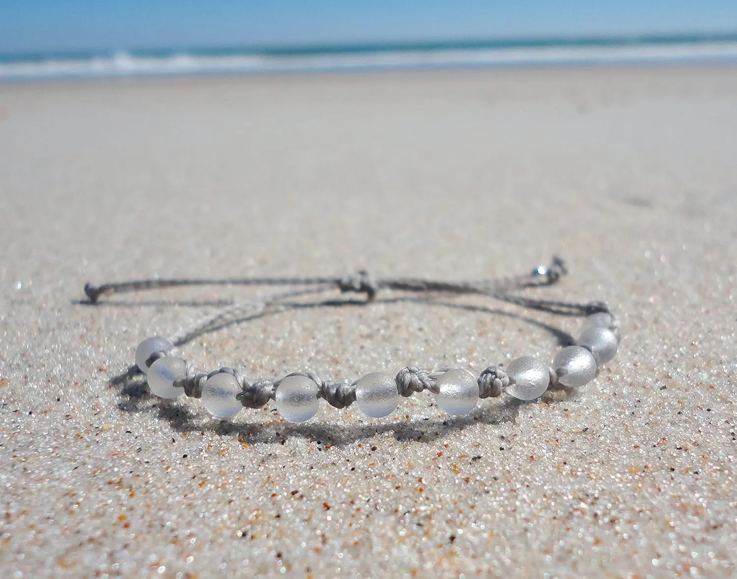 Birth Month Sea Glass Bracelet-Birthstone Jewelry for Women-Sea Glass Woven Beach Bracelet-Birth Stone Bracelet (White-April)