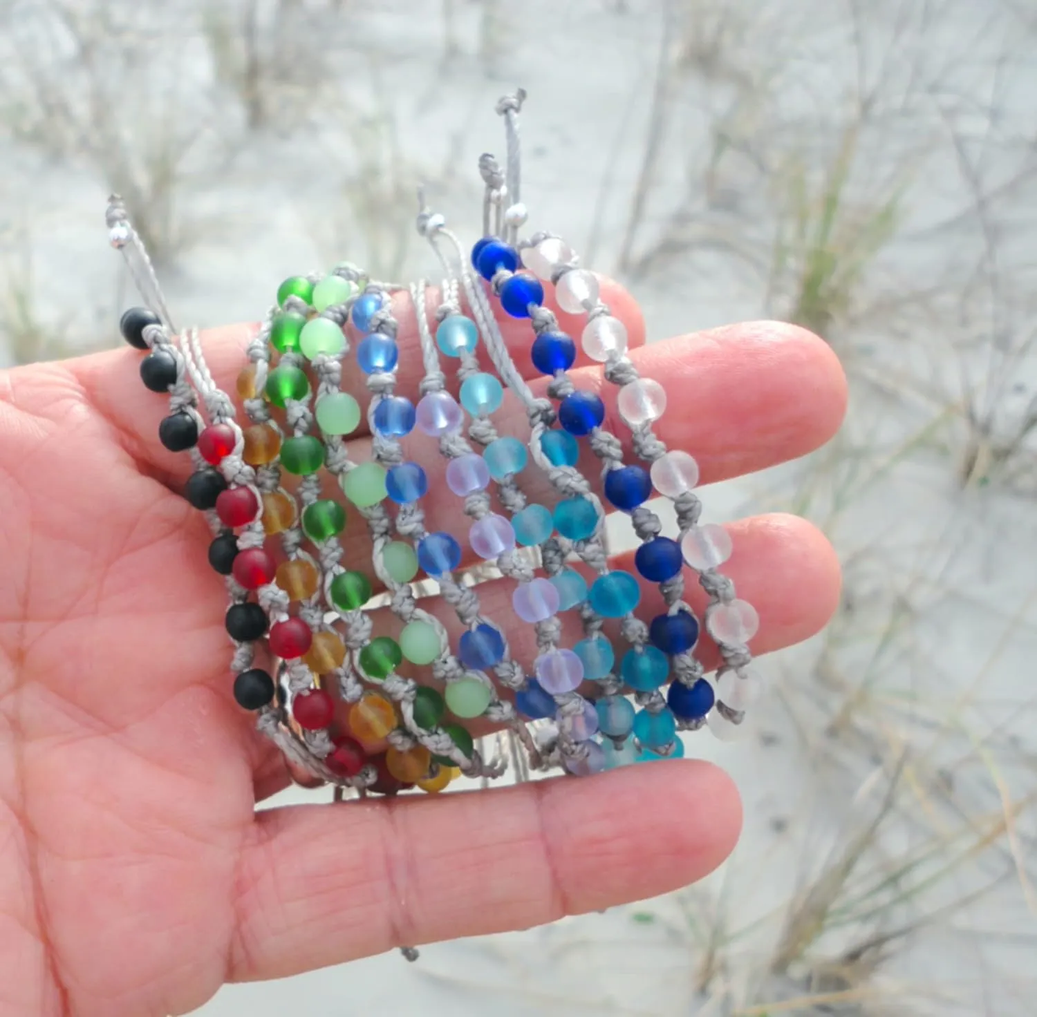 Birth Month Sea Glass Bracelet-Birthstone Jewelry for Women-Sea Glass Woven Beach Bracelet-Birth Stone Bracelet (White-April)