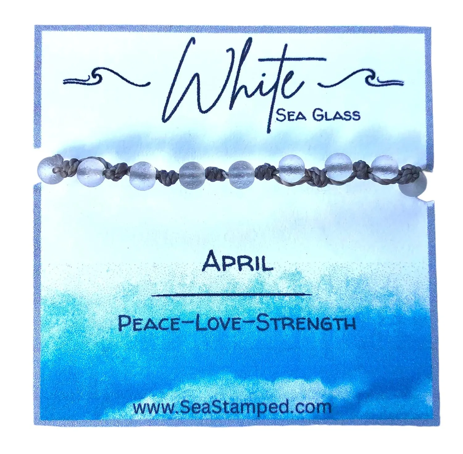 Birth Month Sea Glass Bracelet-Birthstone Jewelry for Women-Sea Glass Woven Beach Bracelet-Birth Stone Bracelet (White-April)