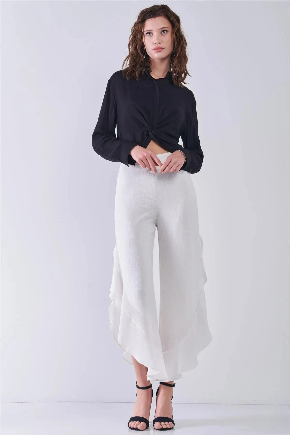 Black Long Sleeve Front Button Down Twist Detail Elasticated Back Shirt /3-2-1