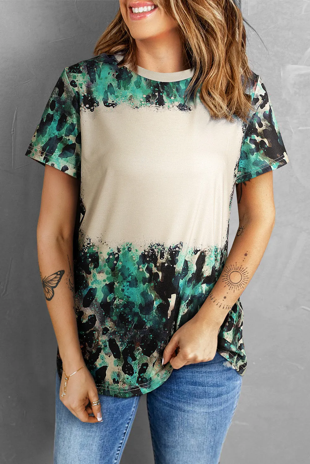 Blank Graphic Leopard Dyed Print T Shirt