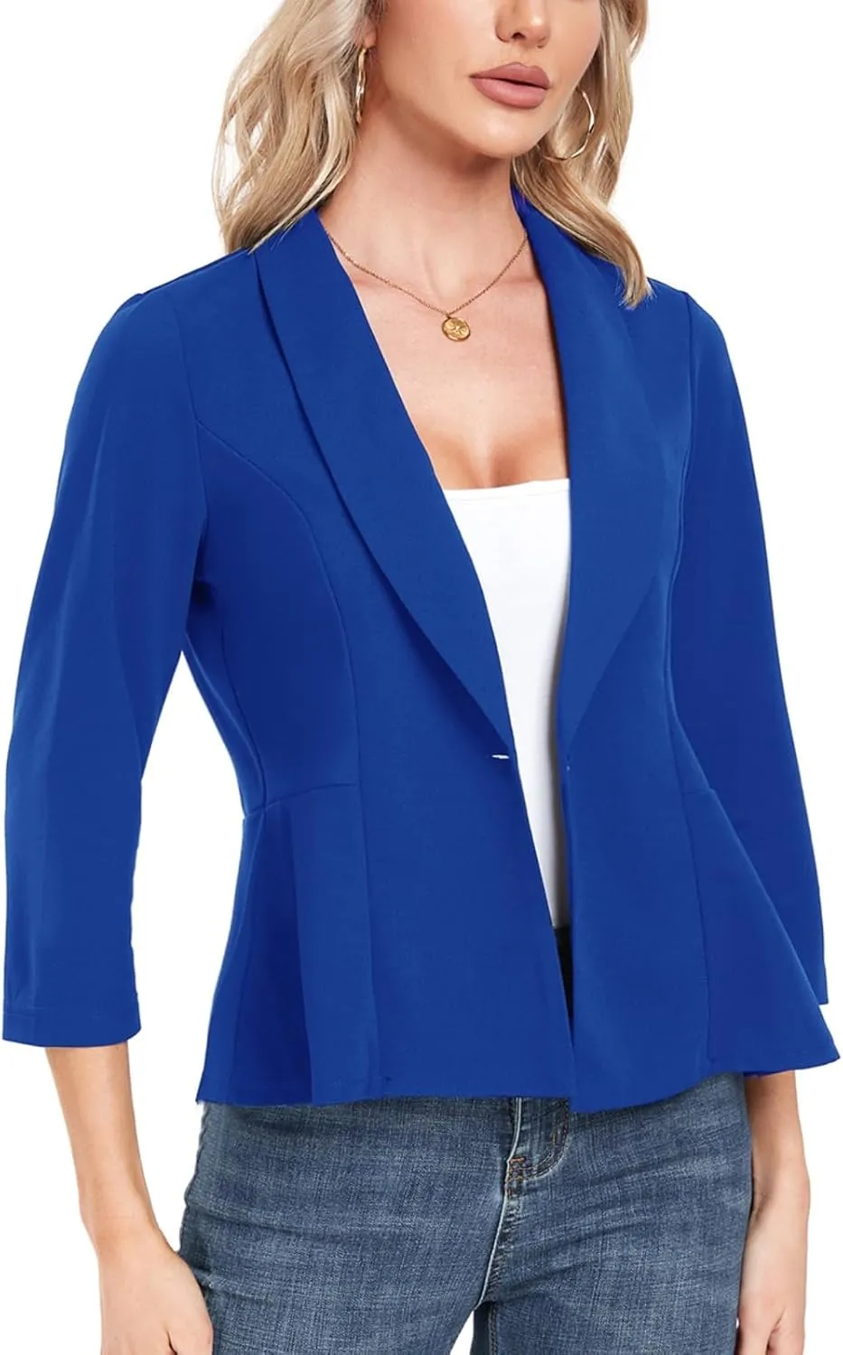 Blazer for Women Open Front Ruffle Office Work Business Casual Lightweight Suit Jacket Button Blazer 2025