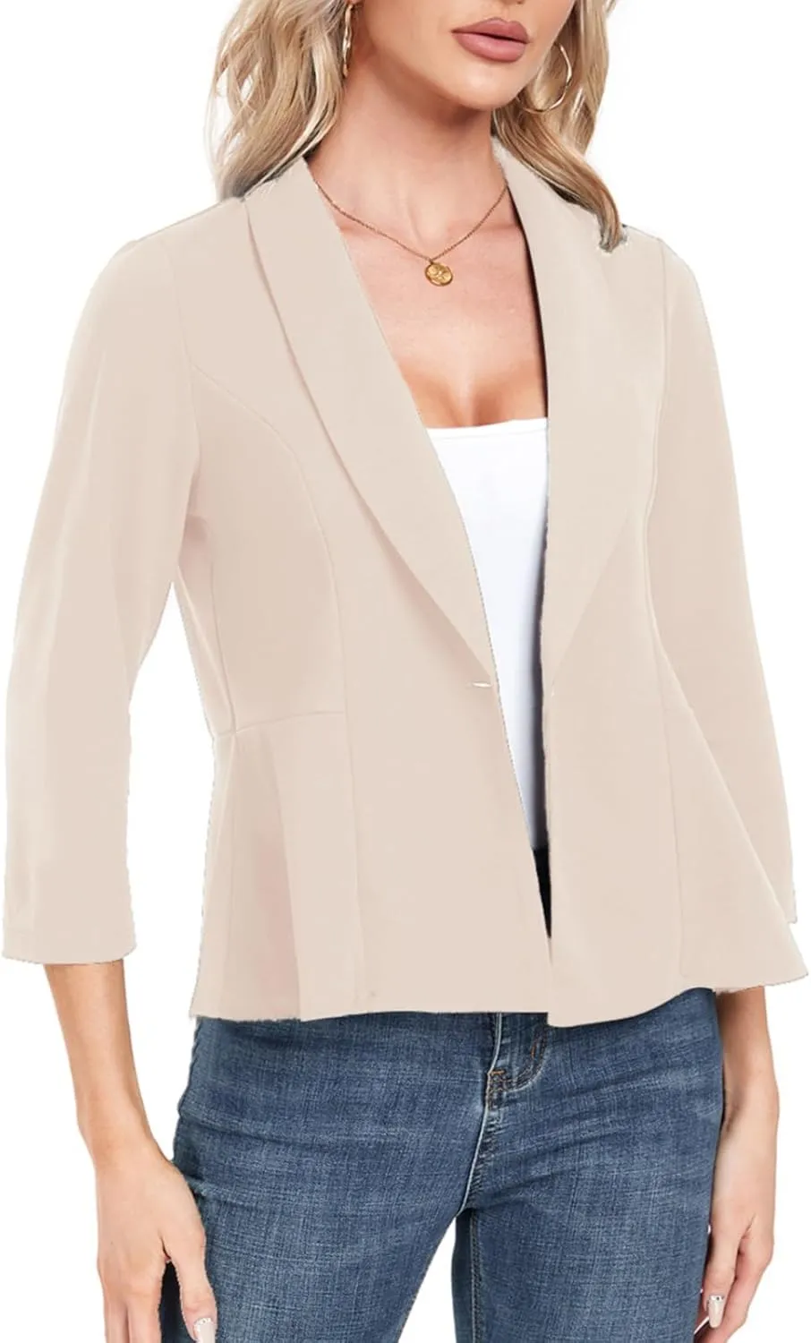 Blazer for Women Open Front Ruffle Office Work Business Casual Lightweight Suit Jacket Button Blazer 2025