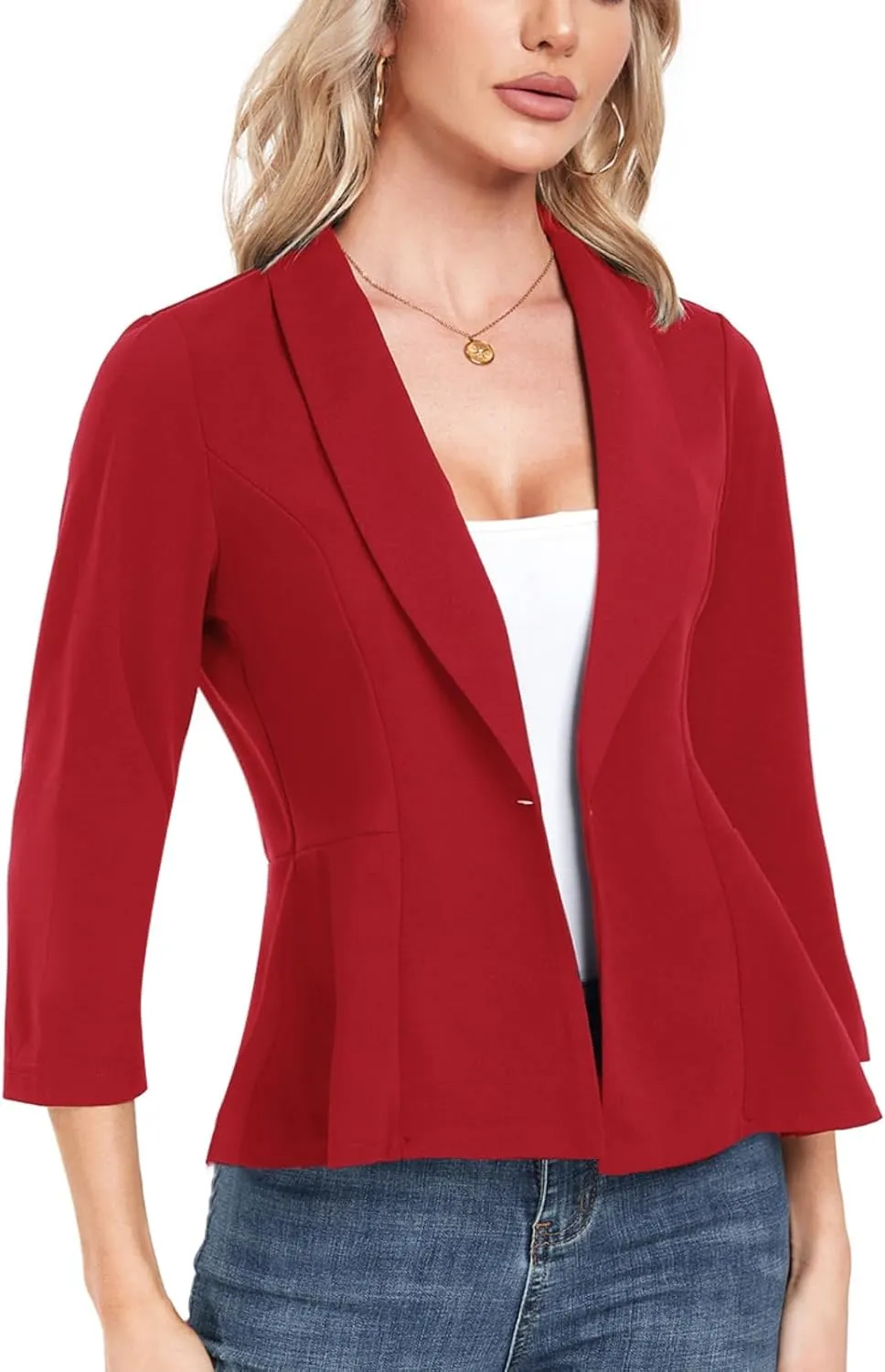 Blazer for Women Open Front Ruffle Office Work Business Casual Lightweight Suit Jacket Button Blazer 2025