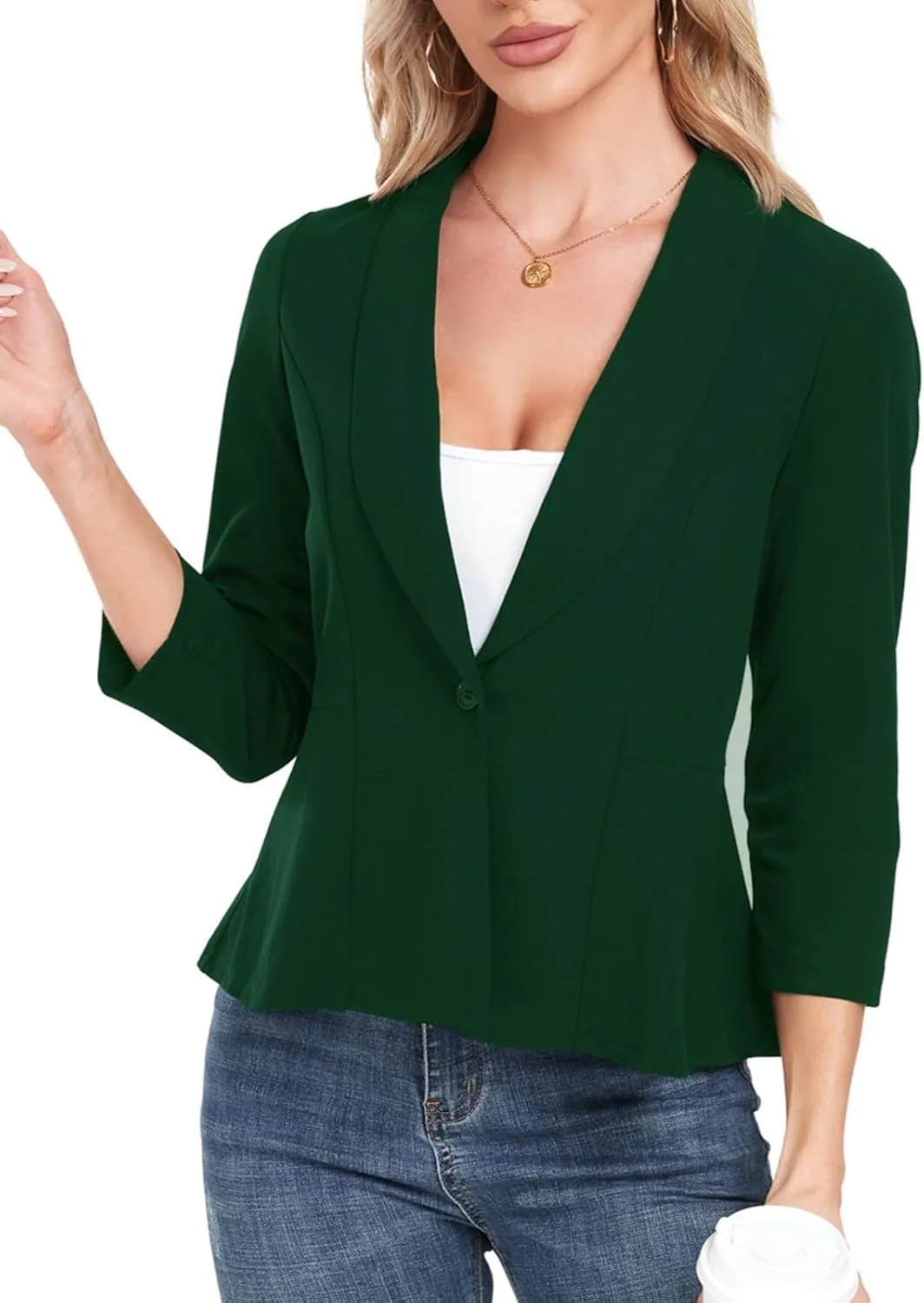 Blazer for Women Open Front Ruffle Office Work Business Casual Lightweight Suit Jacket Button Blazer 2025