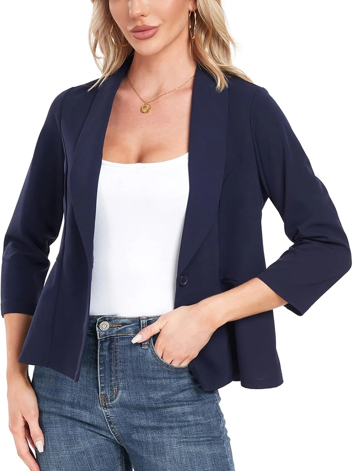 Blazer for Women Open Front Ruffle Office Work Business Casual Lightweight Suit Jacket Button Blazer 2025