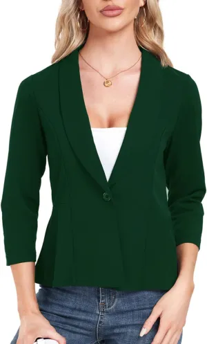 Blazer for Women Open Front Ruffle Office Work Business Casual Lightweight Suit Jacket Button Blazer 2025