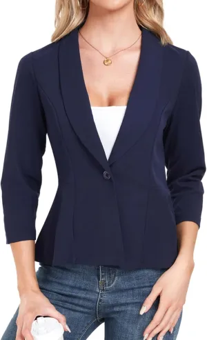 Blazer for Women Open Front Ruffle Office Work Business Casual Lightweight Suit Jacket Button Blazer 2025