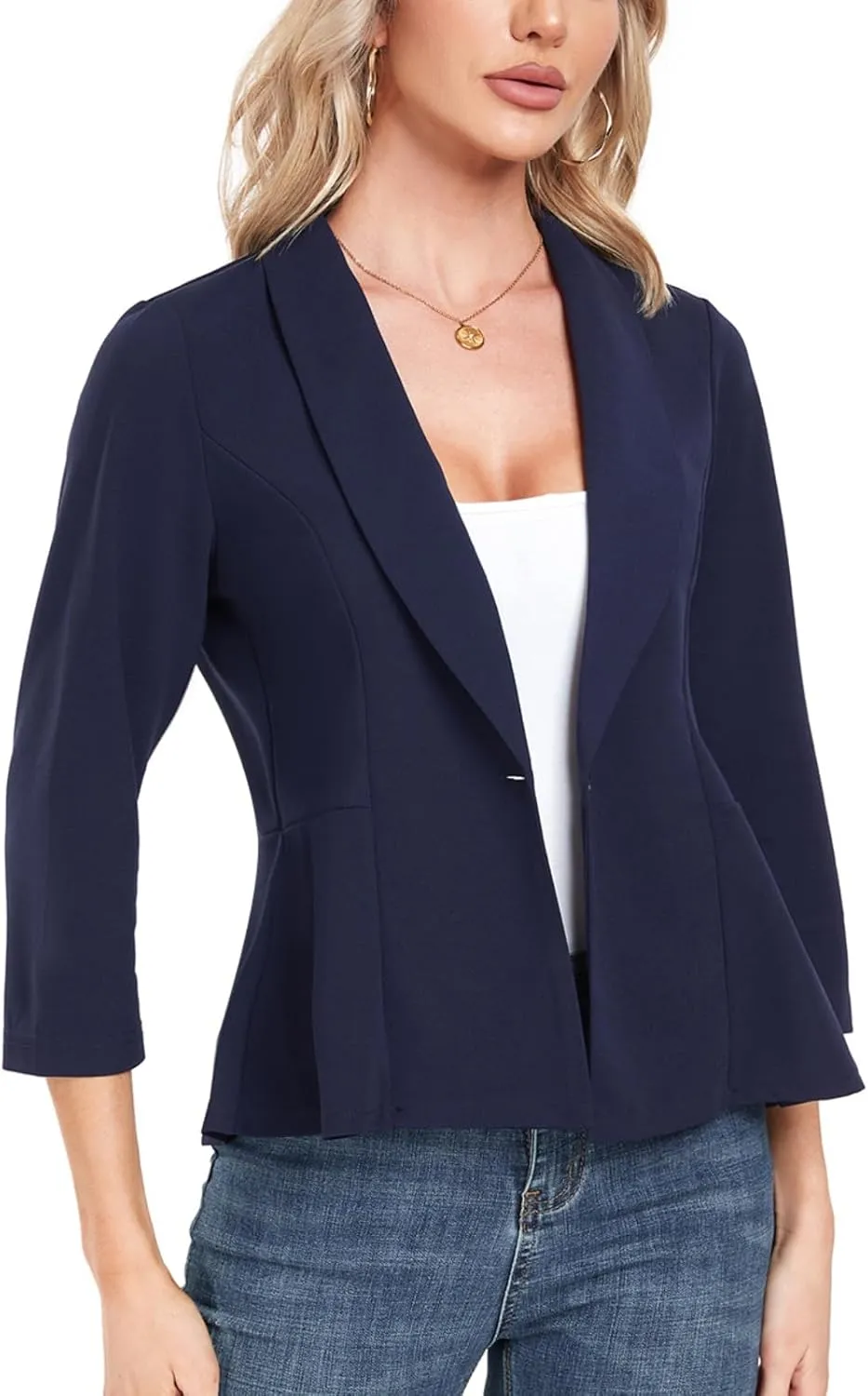 Blazer for Women Open Front Ruffle Office Work Business Casual Lightweight Suit Jacket Button Blazer 2025