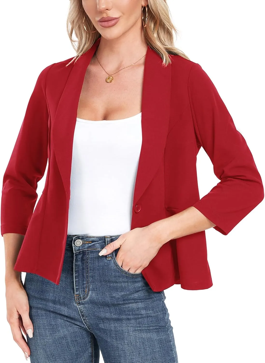 Blazer for Women Open Front Ruffle Office Work Business Casual Lightweight Suit Jacket Button Blazer 2025